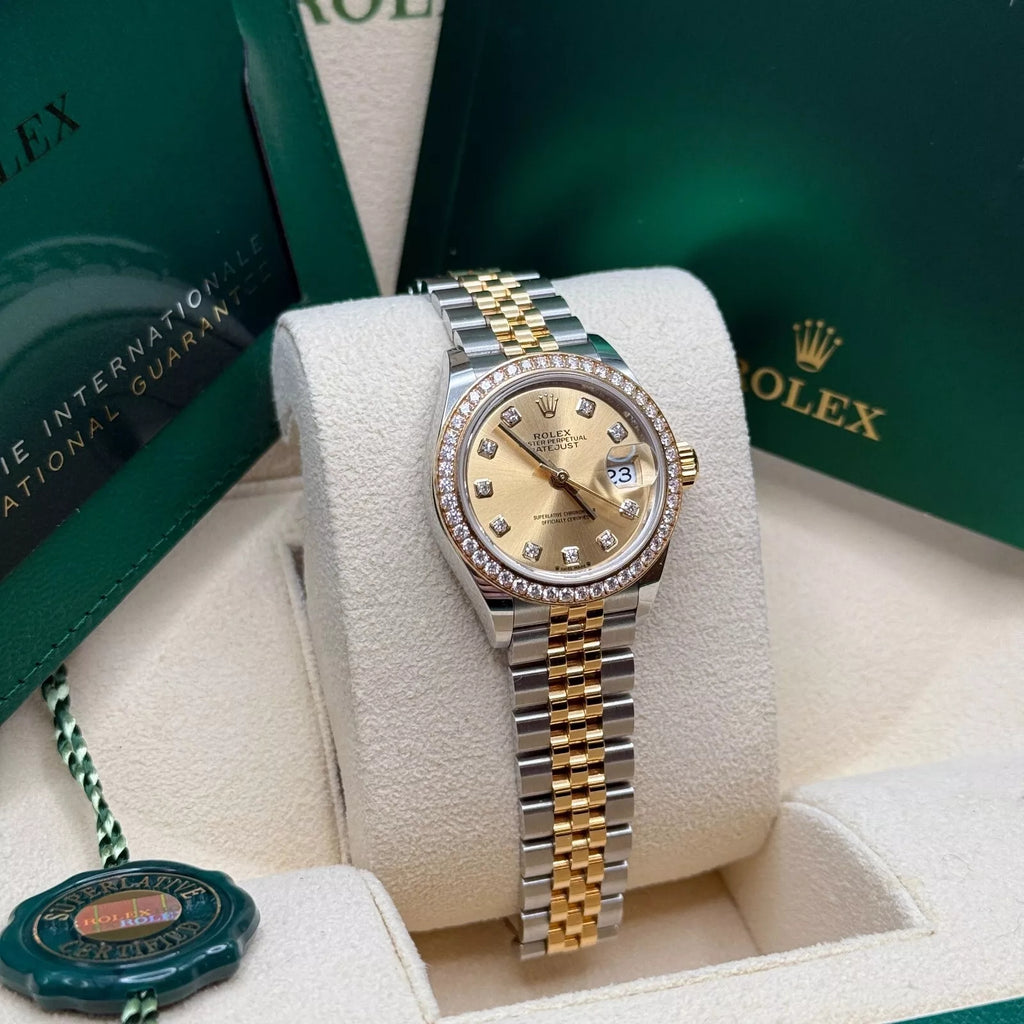 【1:1 Super Clone】 Lady-Datejust 28mm 279383RBR Champagne Diamond Dial Yellow Rolesor Oyster Bracelet