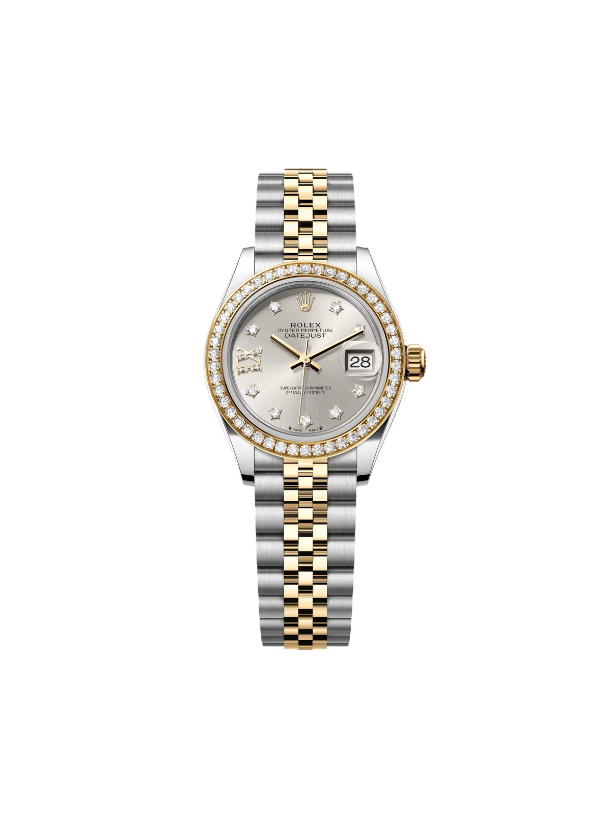 【1:1 Super Clone】 Lady-Datejust 28mm 279383RBR Silver Diamond Dial Yellow Rolesor Oyster Bracelet