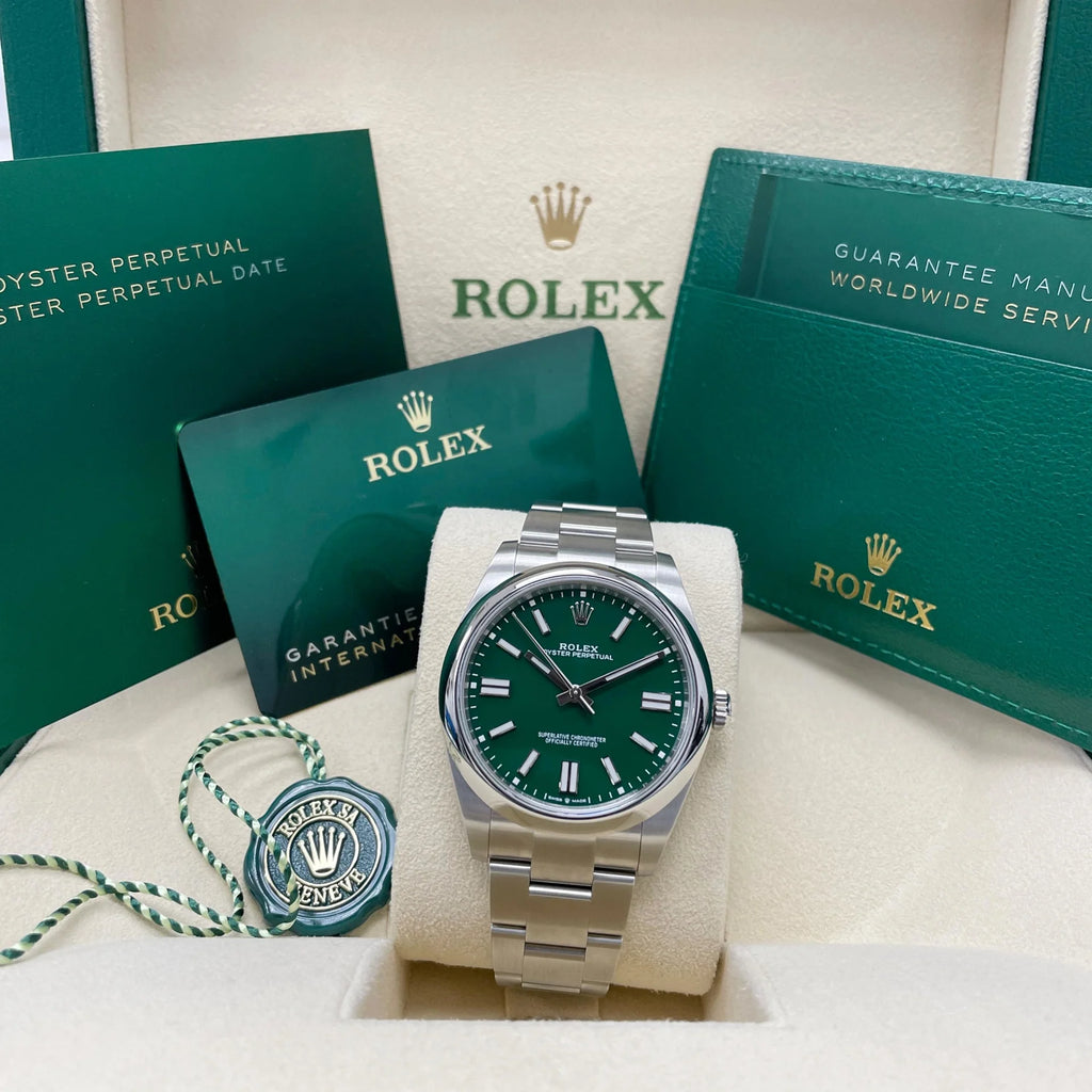 【1:1 Super Clone】 Oyster Perpetual 41mm 124300-0005 Green Index Dial & Smooth Bezel Oyster Bracelet Men’s Watch