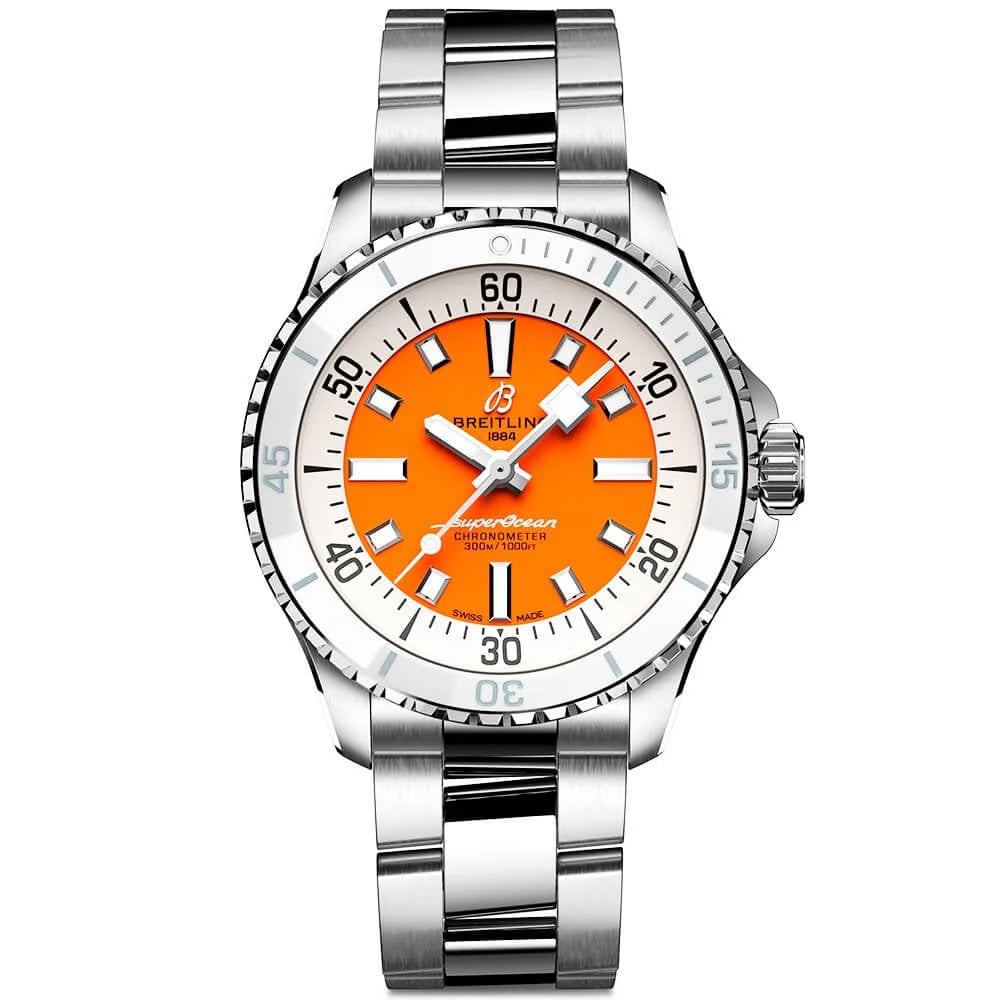 【1:1 Super Clone】BREITLINGSuperocean 36mm Orange Dial Ladies Automatic Bracelet Watch