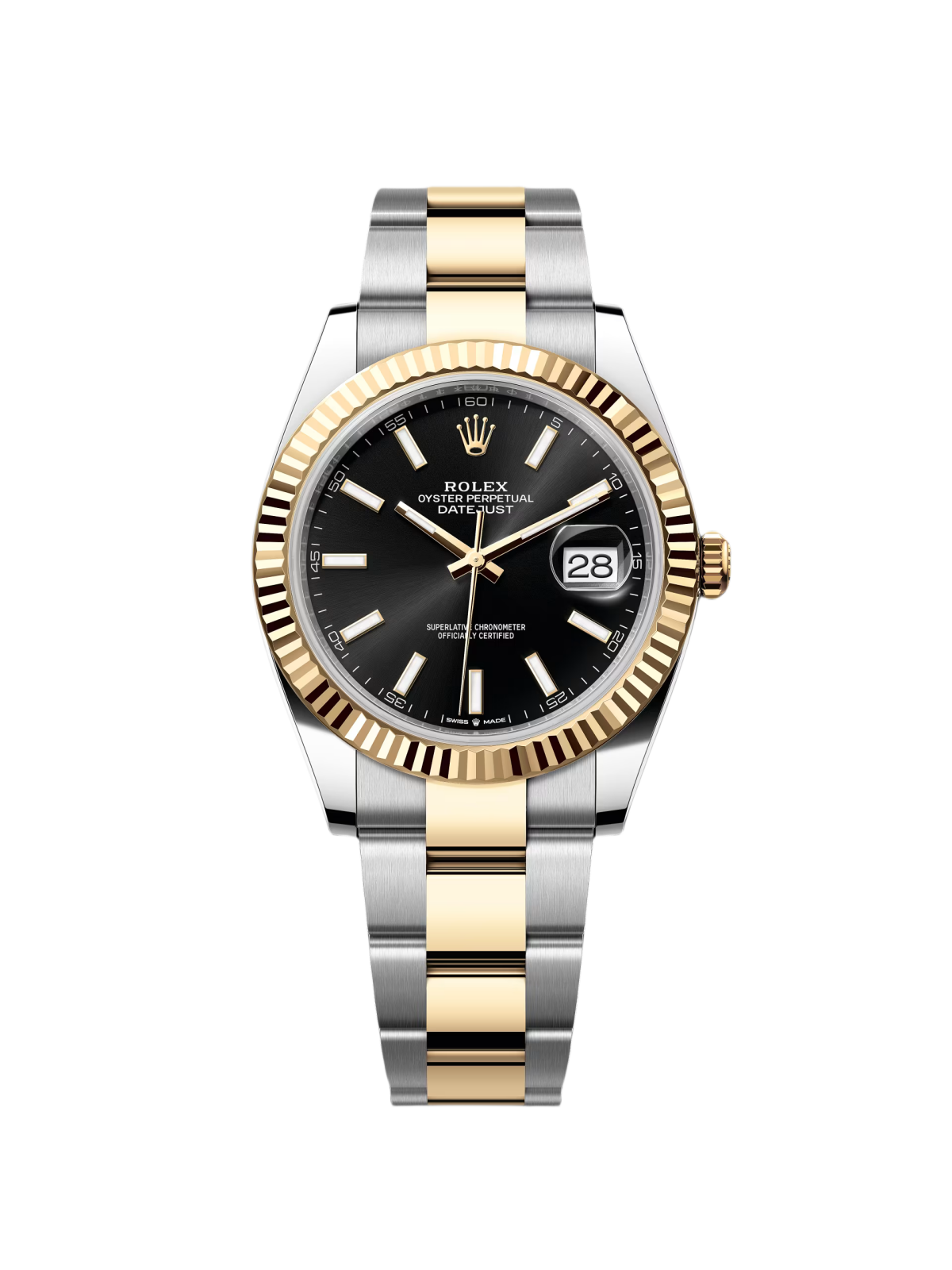 【1:1 Super Clone】  Datejust 41mm Two-Tone Yellow Gold Fluted Bezel Black Index Dial Jubilee - 126333