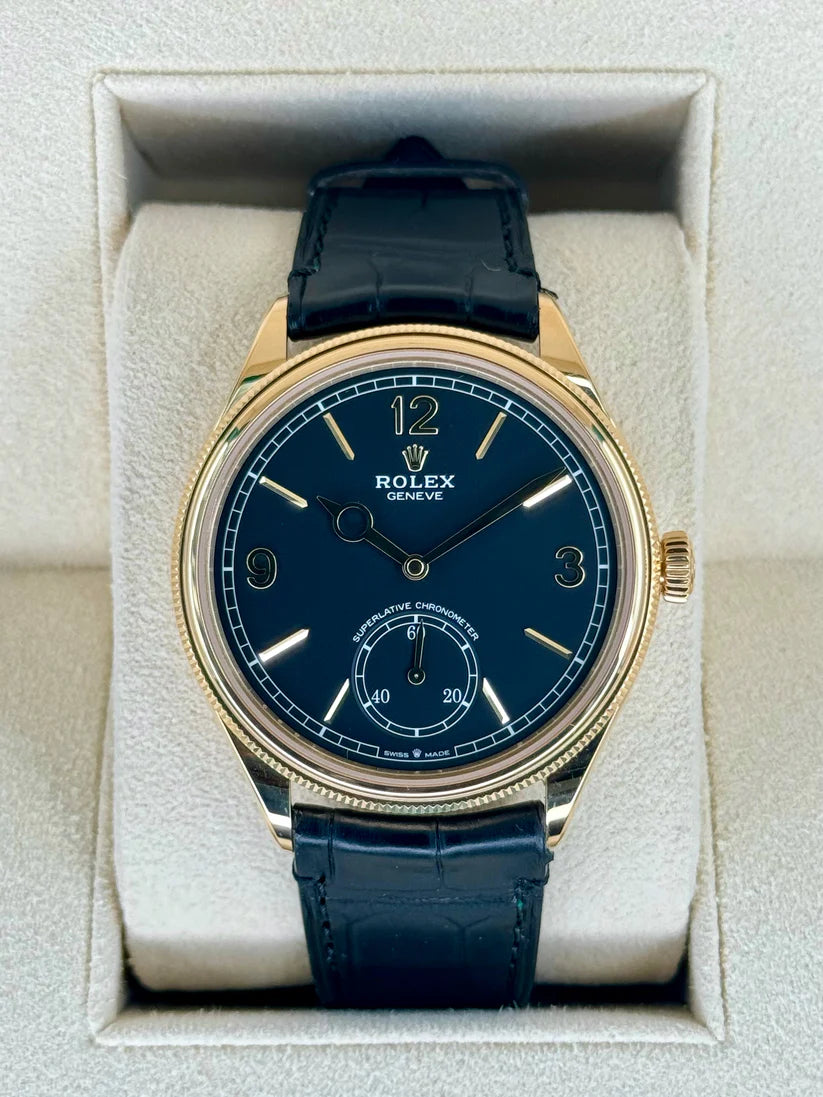 【1:1 Super Clone】Rolex 1908 Yellow Gold Black Dial Black Alligator Strap - 52508-0002