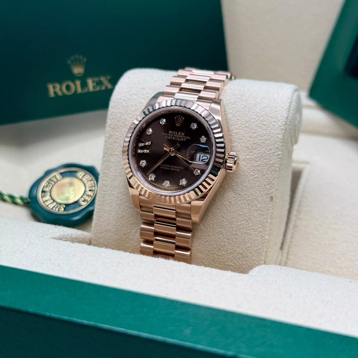 【1:1 Super Clone】 Lady-Datejust 28mm 279175 Chocolate Diamond-Set Dial President Everose Gold