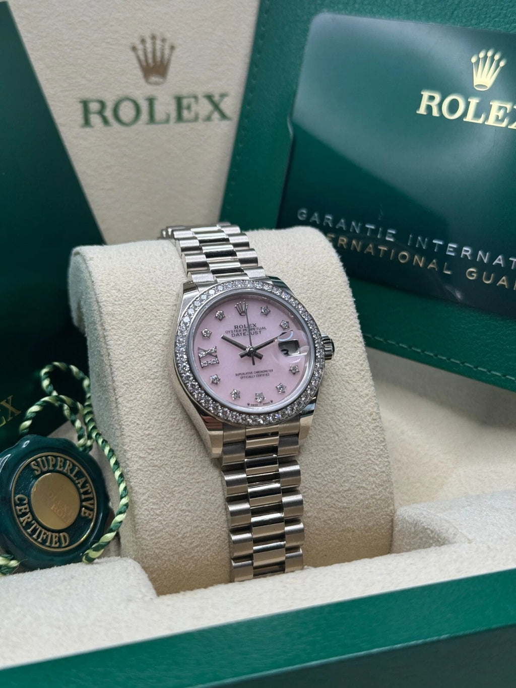 【1:1 Super Clone】 Lady-Datejust 28mm 279139RBR Pink Opal Diamond Dial and Diamond Bezel White Gold Bracelet