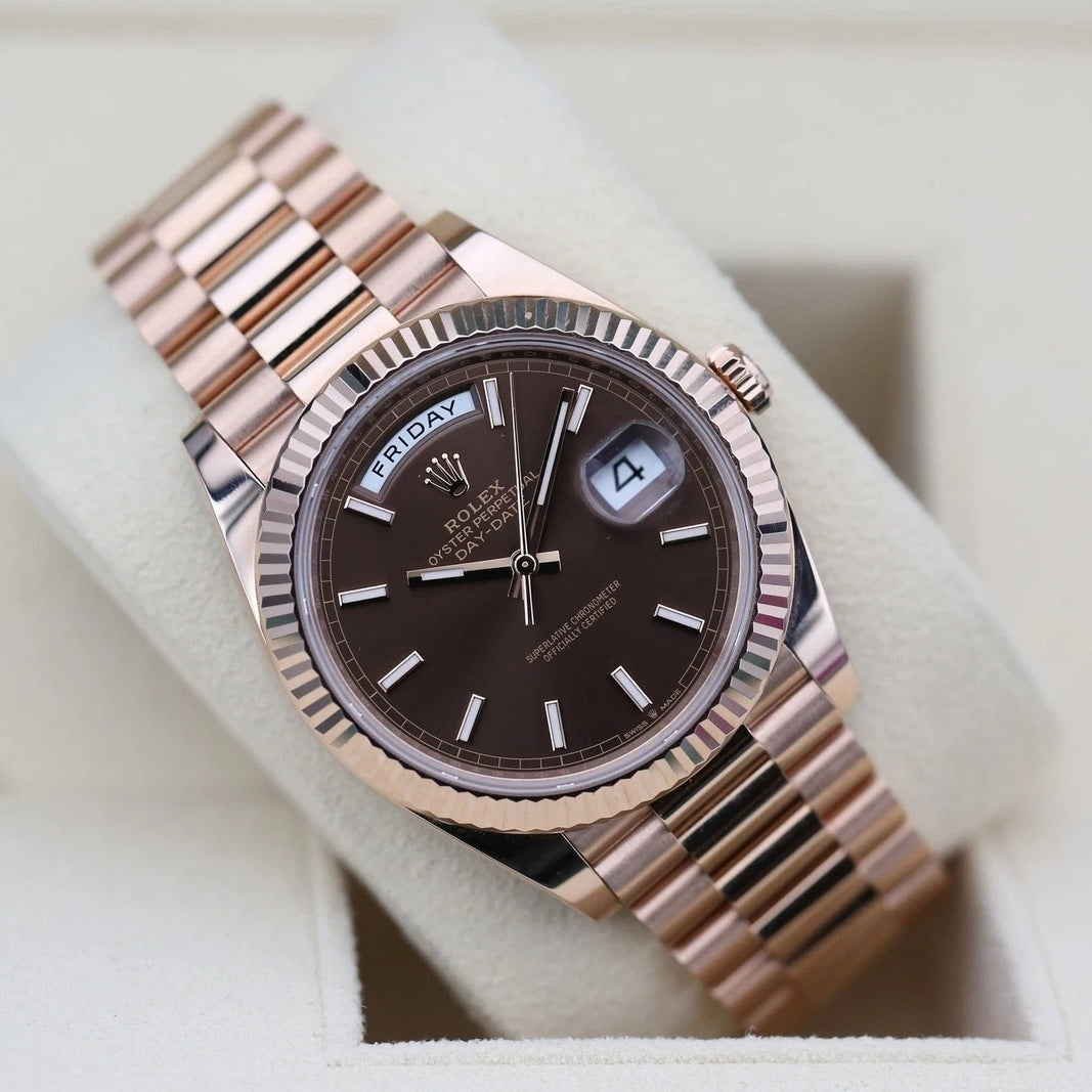 【1:1 Super Clone】  Day-Date "President" 40mm Everose Gold Chocolate Index Dial - 228235