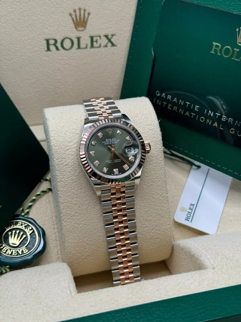 【1:1 Super Clone】 Lady-Datejust 28mm 279171 Green Diamond Oyster Stainless Steel and Rose Gold