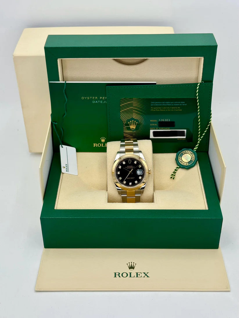 【1:1 Super Clone】 Datejust 41mm 126303 Black Diamond Oyster Steel and Yellow Gold Mens Watch