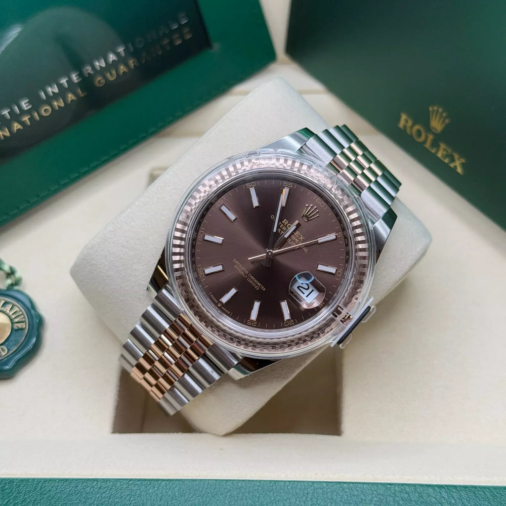 【1:1 Super Clone】 Datejust 41mm 126331 Chocolate Index Jubilee Steel and Everose Gold Watch