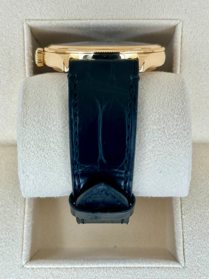 【1:1 Super Clone】Rolex 1908 Yellow Gold Black Dial Black Alligator Strap - 52508-0002