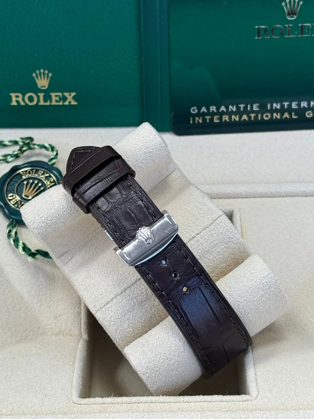 【1:1 Super Clone】Rolex 1908 Platinum Ice Blue Dial Brown Alligator Strap - 52506-0002
