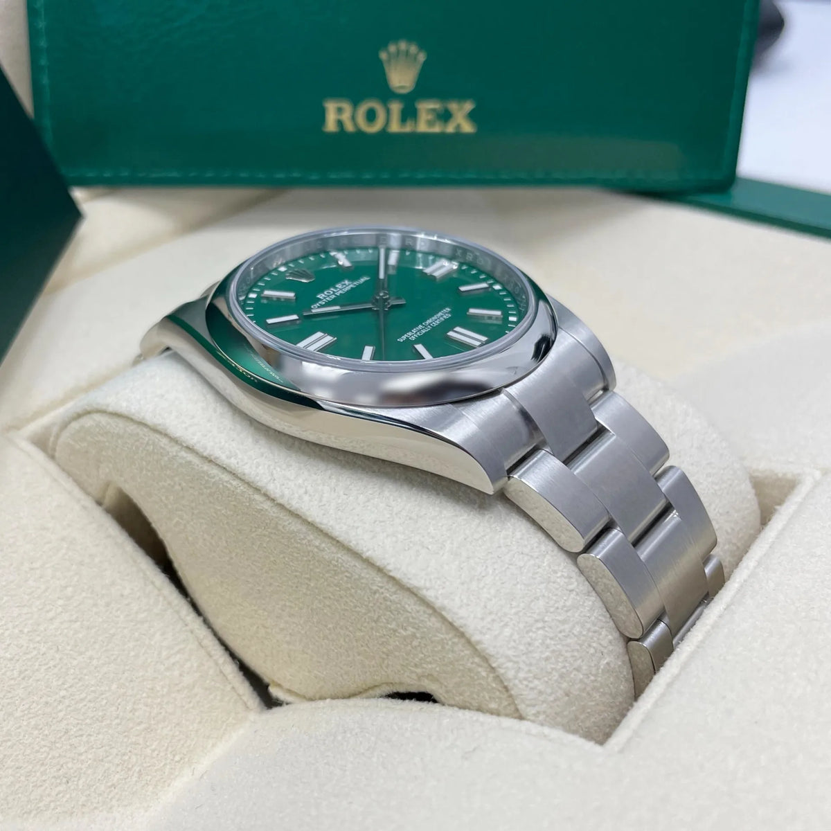 【1:1 Super Clone】 Oyster Perpetual 41mm 124300-0005 Green Index Dial & Smooth Bezel Oyster Bracelet Men’s Watch