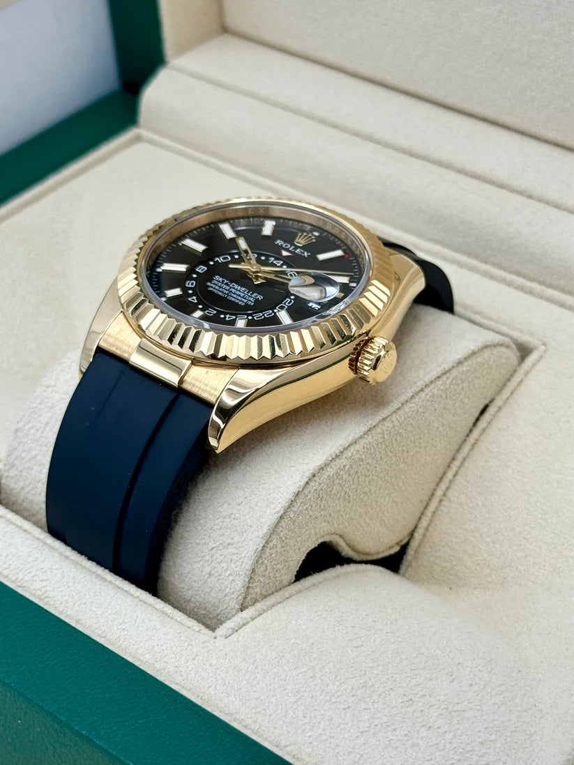 【1:1 Super Clone】  Sky-Dweller 42mm Yellow Gold Black Dial Oysterflex - 336238
