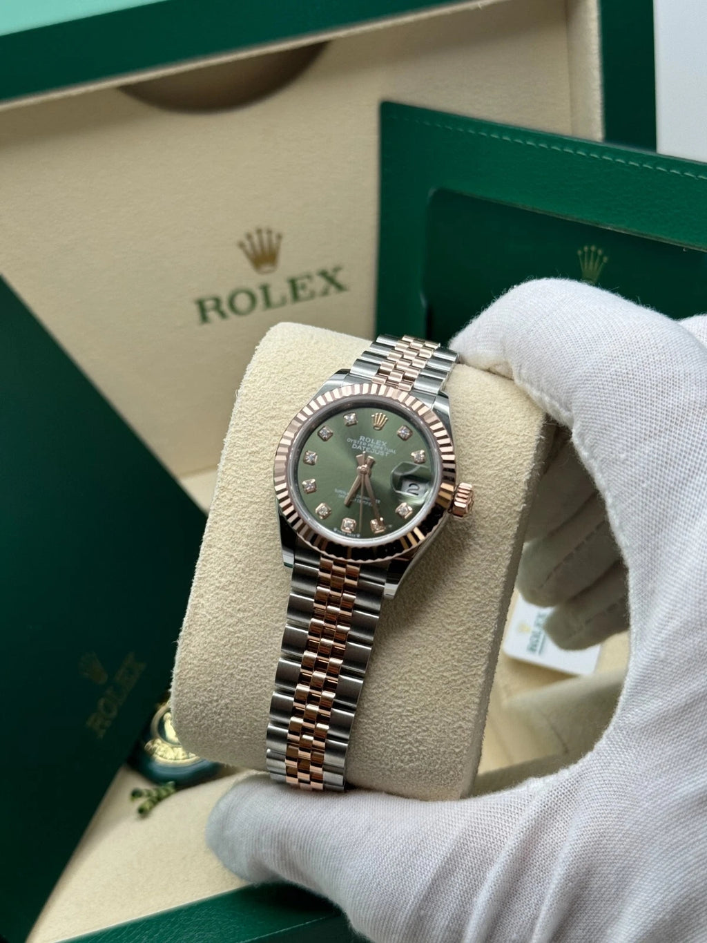 【1:1 Super Clone】 Lady-Datejust 28mm 279171 Green Diamond Oyster Stainless Steel and Rose Gold