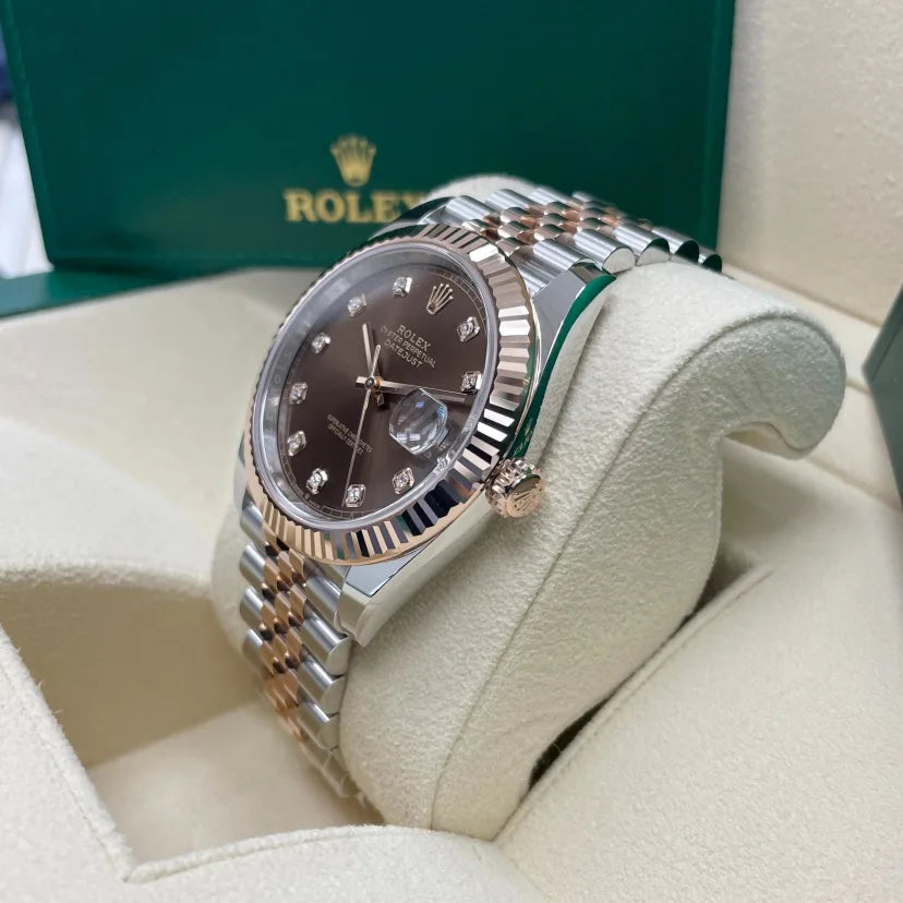 【1:1 Super Clone】 Datejust 41mm 126331 Datejust Chocolate Diamond Oyster Steel and Everose Gold Watch