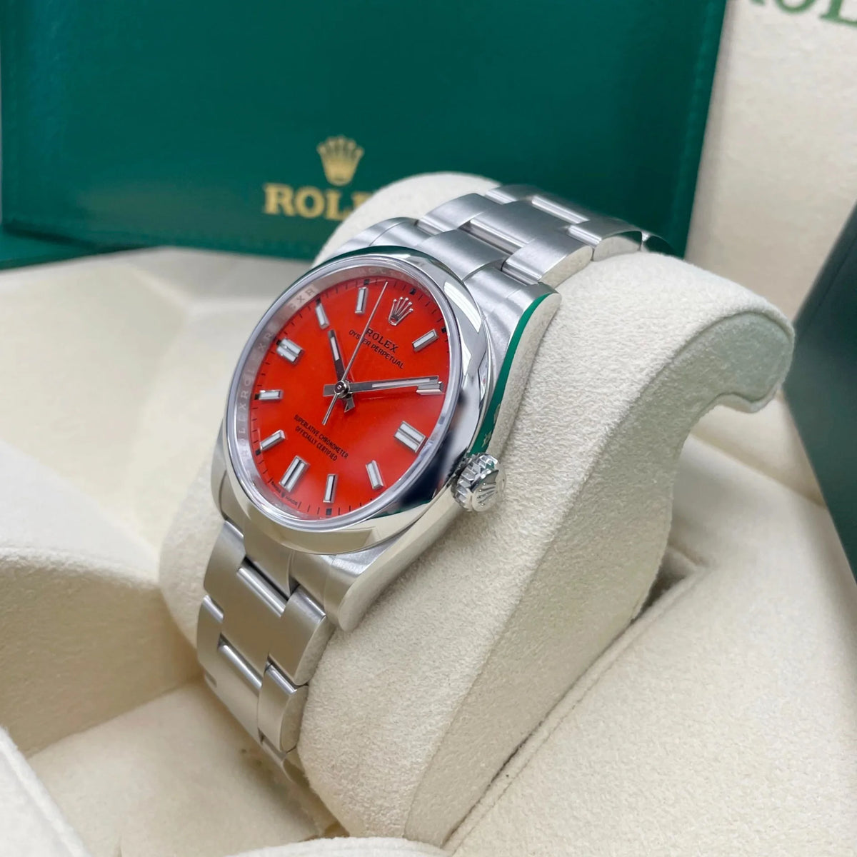 【1:1 Super Clone】 Oyster Perpetual 36mm 126000-0007 Coral Red Dial Steel Watch