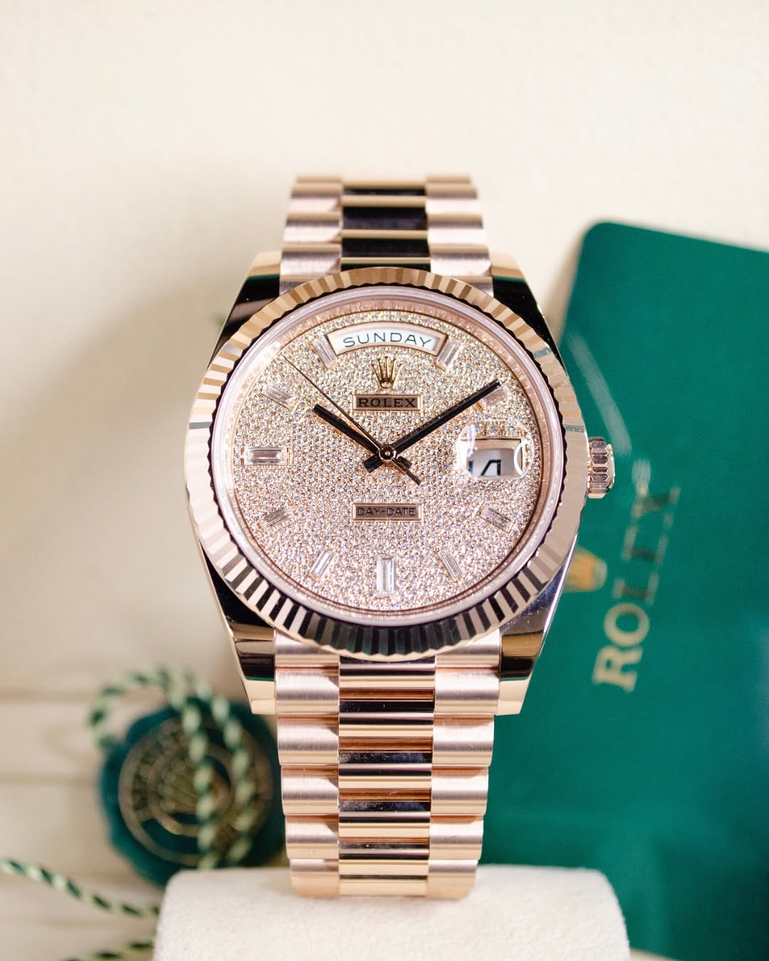 【1:1 Super Clone】  Day-Date "President" 40mm Everose Gold Diamond Pave Dial - 228235