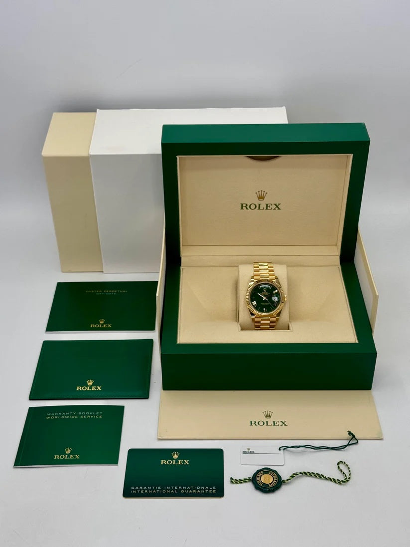 【1:1 Super Clone】 Day-Date "President" 40mm Yellow Gold Green Roman "Money" Dial - 228238