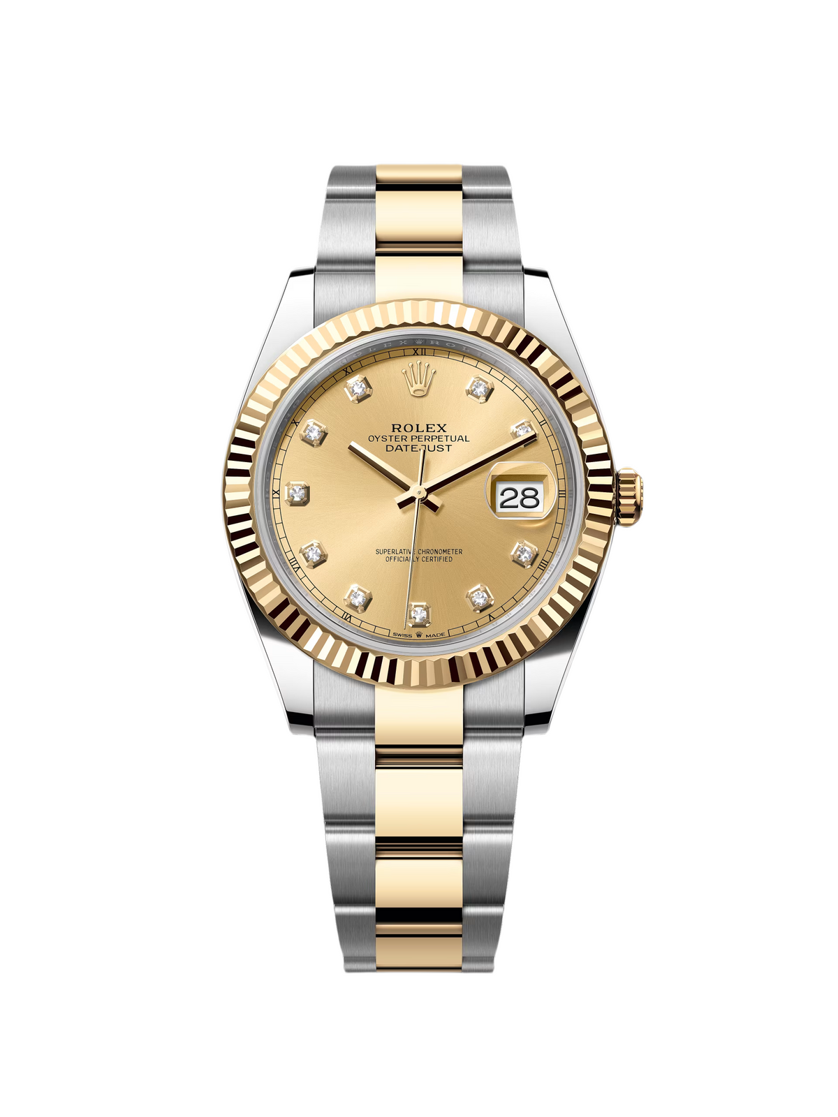 【1:1 Super Clone】  Datejust 41mm Two-Tone Yellow Gold Fluted Bezel Champagne Diamond Dial Oyster - 126333
