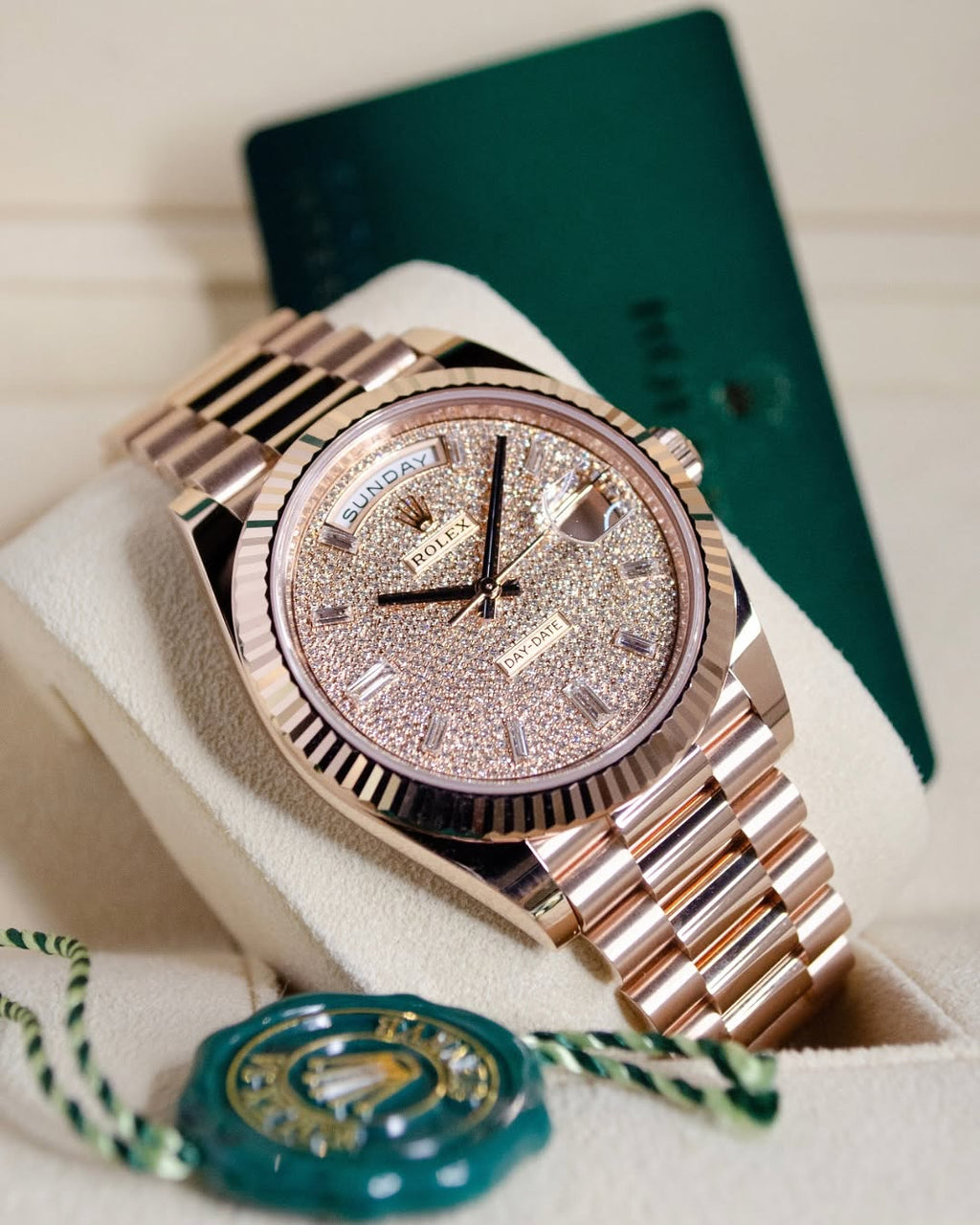 【1:1 Super Clone】  Day-Date "President" 40mm Everose Gold Diamond Pave Dial - 228235