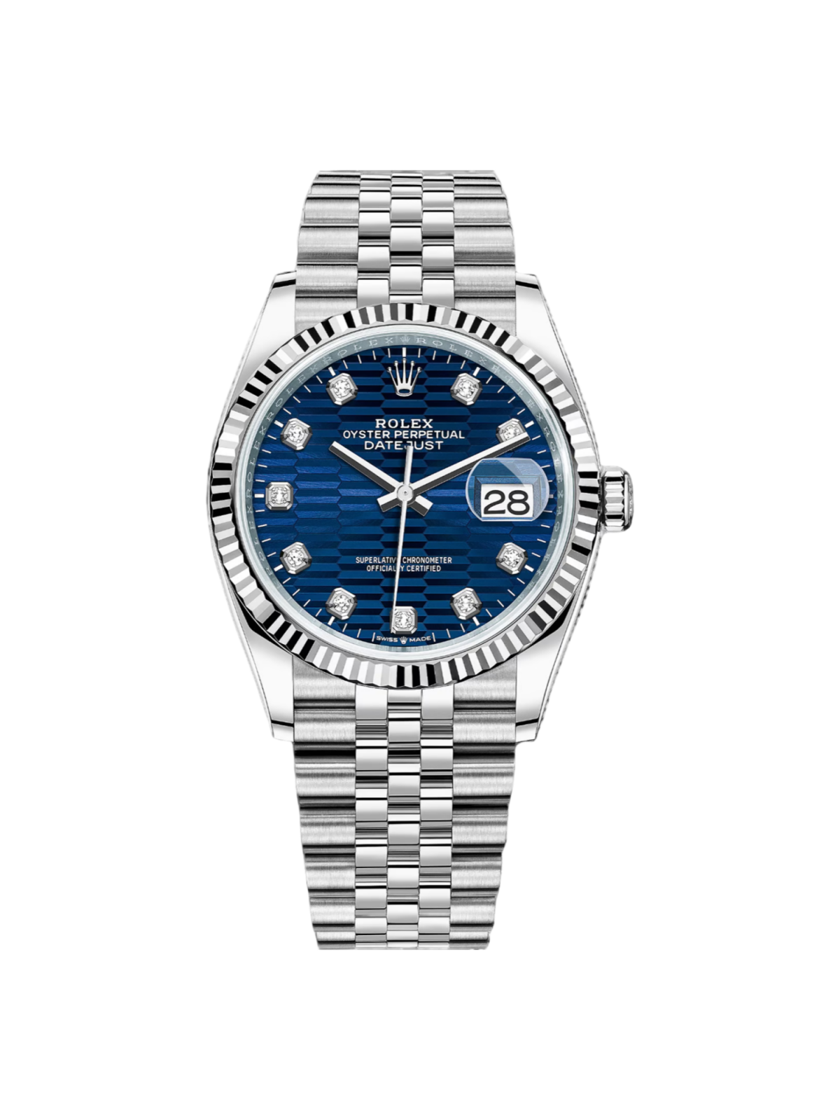 【1:1 Super Clone】  Datejust 36mm 126234 Blue Fluted Motif Diamond Dial Jubilee Bracelet Watch