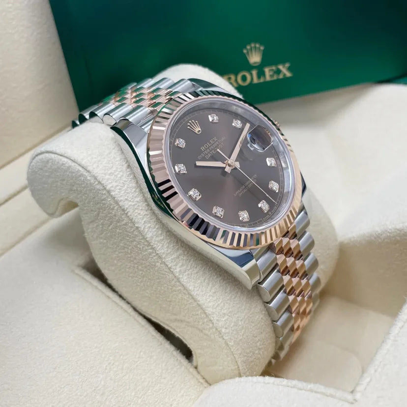 【1:1 Super Clone】 Datejust 41mm 126331 Datejust Chocolate Diamond Oyster Steel and Everose Gold Watch