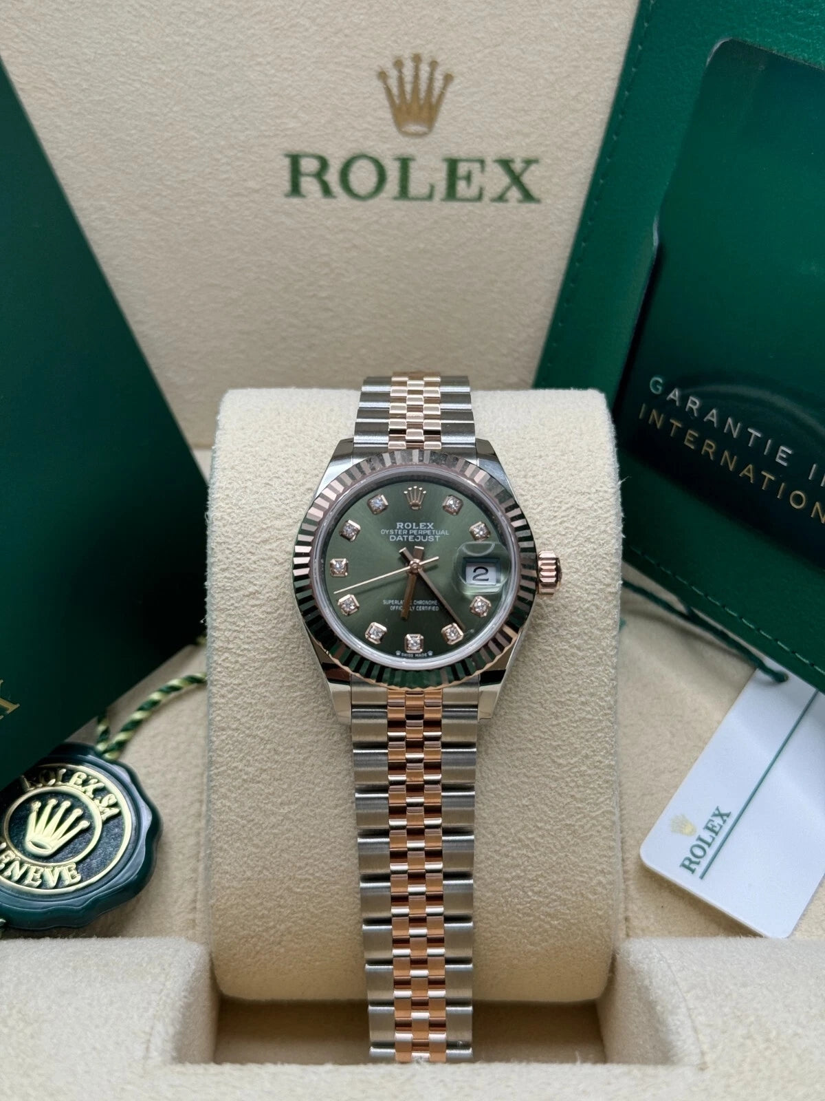 【1:1 Super Clone】 Lady-Datejust 28mm 279171 Green Diamond Oyster Stainless Steel and Rose Gold