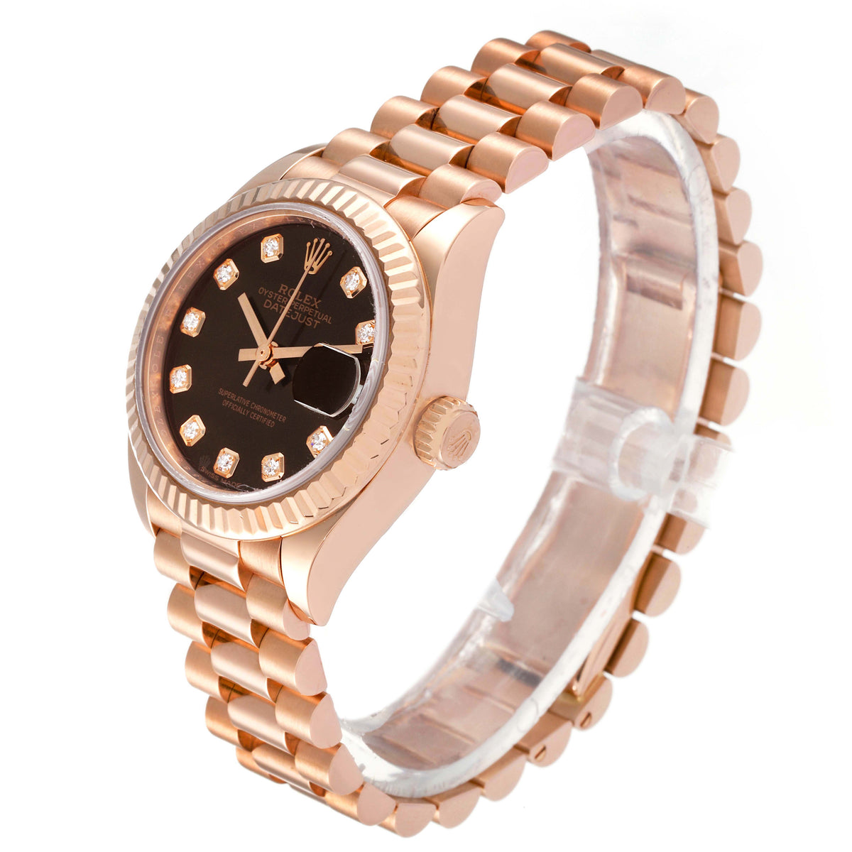 【1:1 Super Clone】 Lady-Datejust 28mm 279175 Chocolate Diamond-Set Dial President Everose Gold