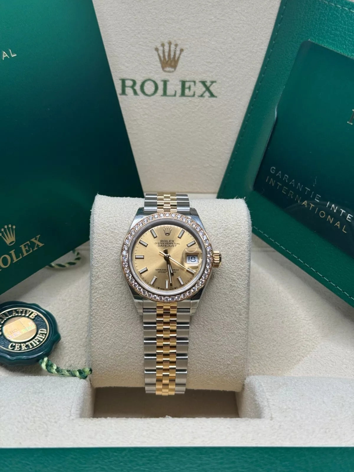 【1:1 Super Clone】 Lady-Datejust 28mm 279383RBR Champagne Dial Yellow Rolesor Oyster Bracelet