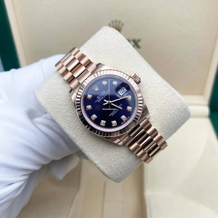 【1:1 Super Clone】 Lady-Datejust 28mm 279175 Aubergine Diamond-Set Dial President Everose Gold