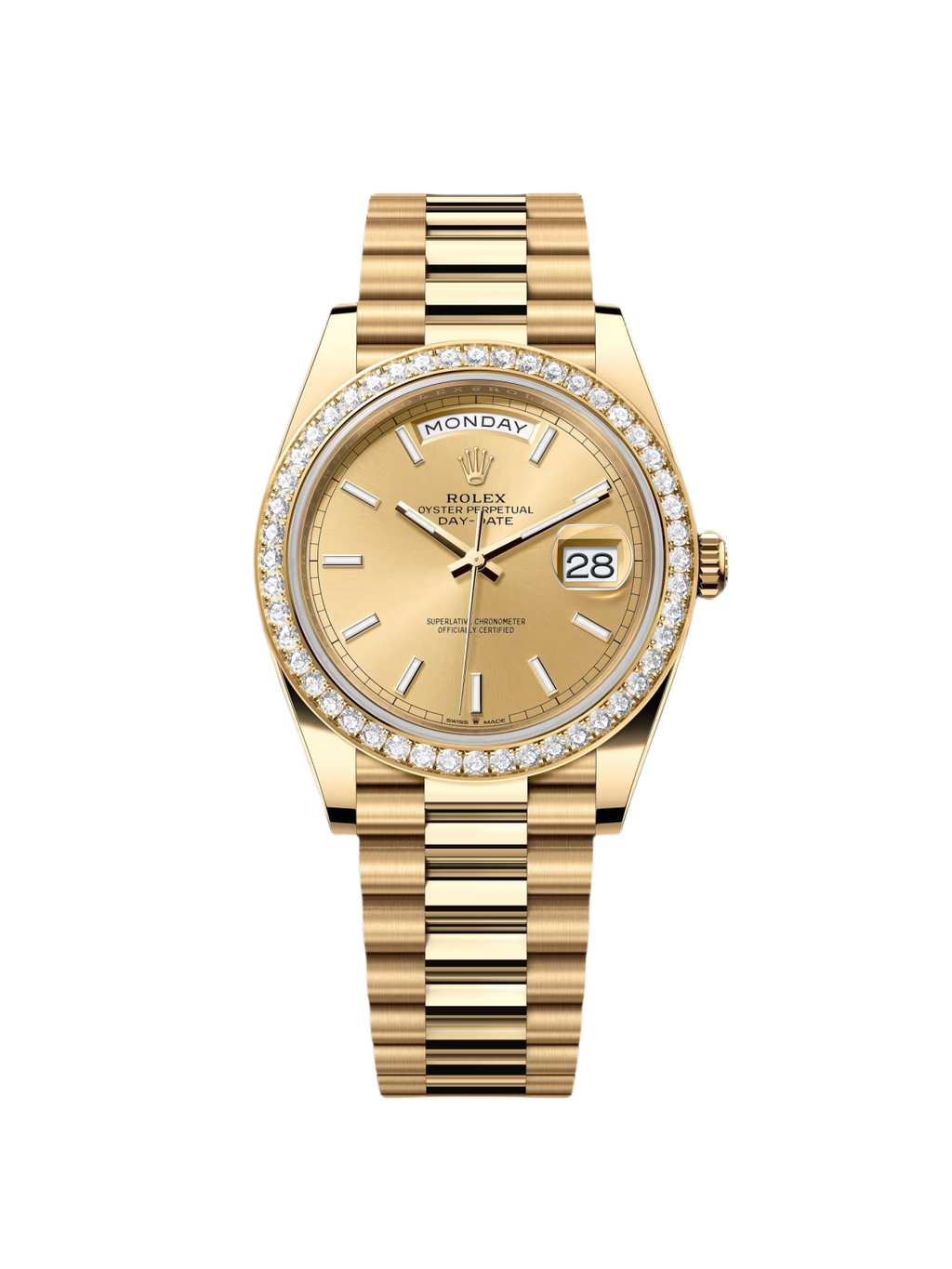 【1:1 Super Clone】 Day-Date 40mm Champaign Dial and Diamond Bezel Yellow Gold President Bracelet 228348RBR-0008
