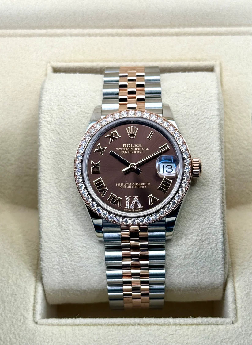 【1:1 Super Clone】 Datejust m278381-0005/0006 Chocolate Roman Diamond 31mm Dial Diamond-Set Bezel and Oyster Bracelet Watch