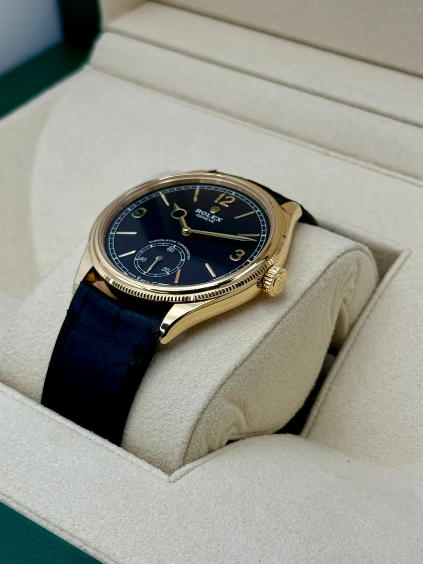 【1:1 Super Clone】Rolex 1908 Yellow Gold Black Dial Black Alligator Strap - 52508-0002