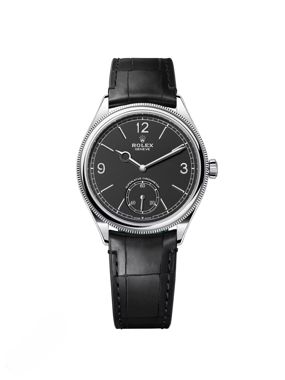 【1:1 Super Clone】Rolex 1908 White Gold Black Dial Black Alligator Strap - 52509-0002