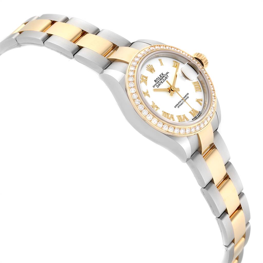 【1:1 Super Clone】 Lady-Datejust 28mm 279383RBR White Roman Dial Yellow Rolesor Oyster Bracelet