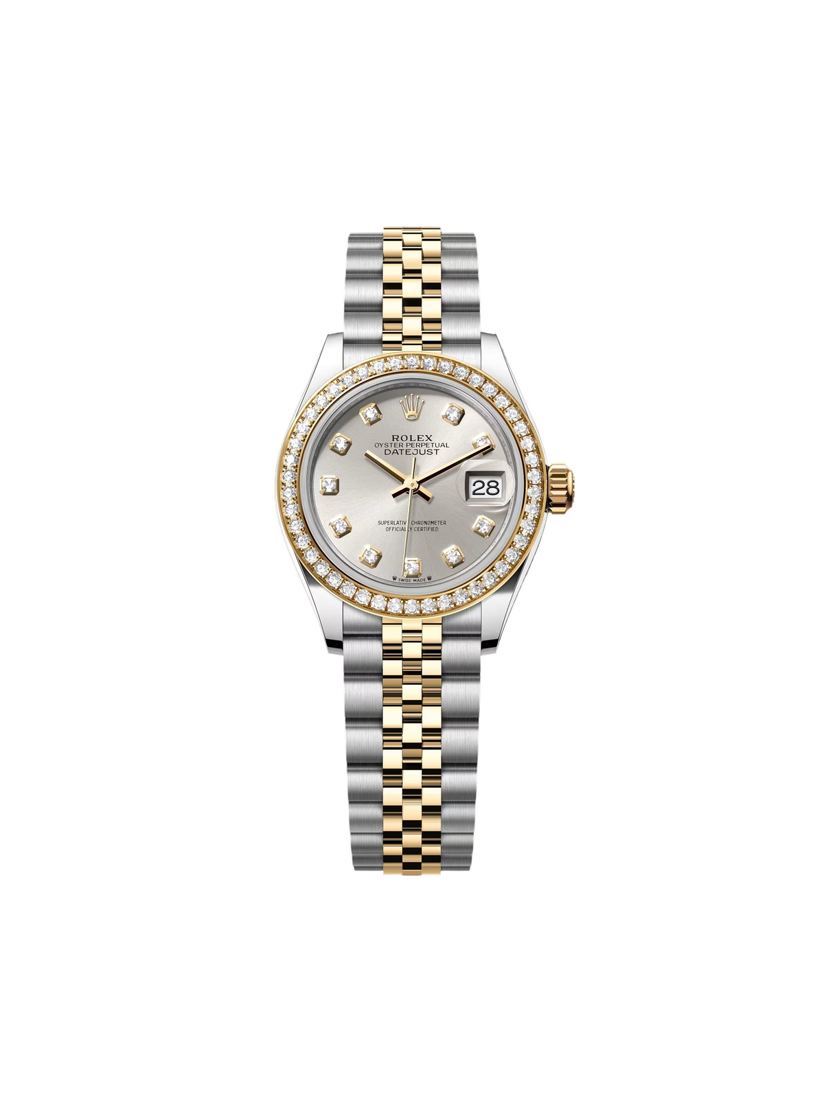 【1:1 Super Clone】 Lady-Datejust 28mm 279383RBR Silver Diamond Dial Yellow Rolesor Oyster Bracelet