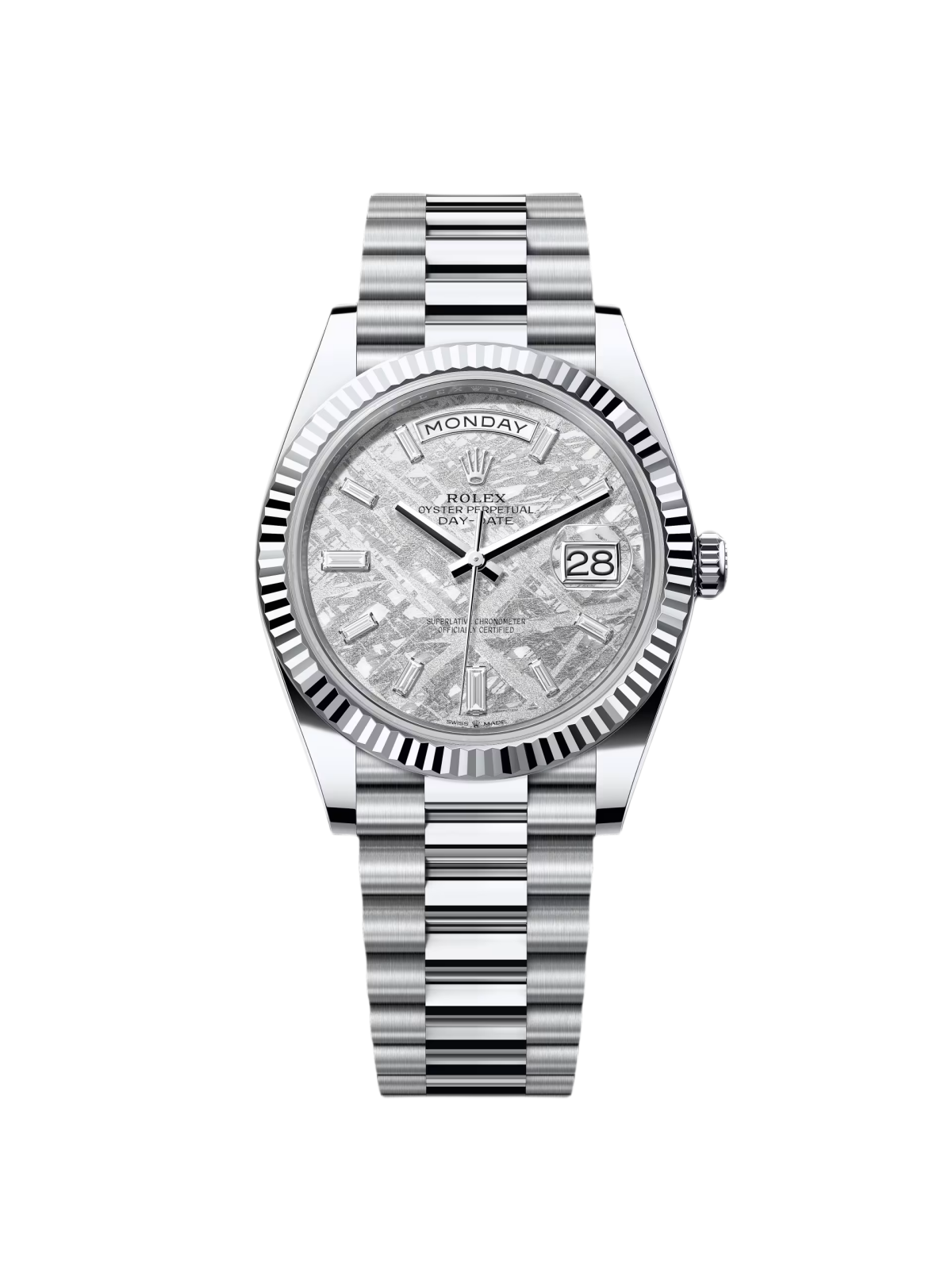 【1:1 Super Clone】  Day-Date "President" 40mm Platinum Meteorite Diamond Baguette Dial - 228236