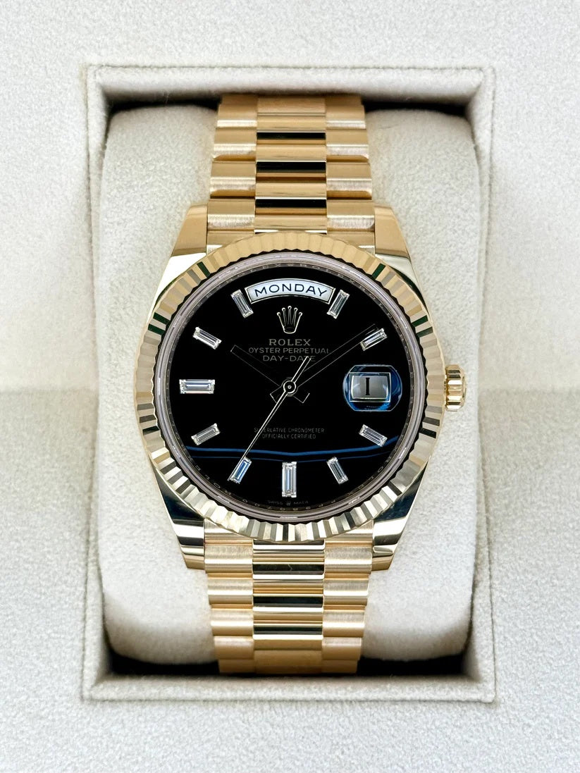 【1:1 Super Clone】 Yellow Gold President Day Date 40mm Onyx Diamond Dial - 228238