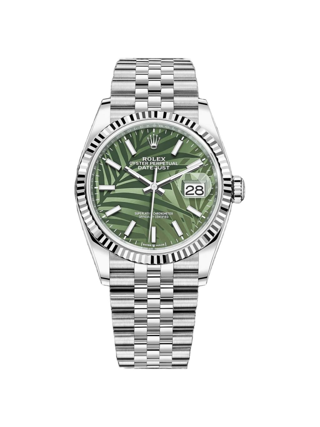 【1:1 Super Clone】  Datejust 36mm 126234 Olive Green Palm Motif Dial Jubilee Stainless Steel Watch