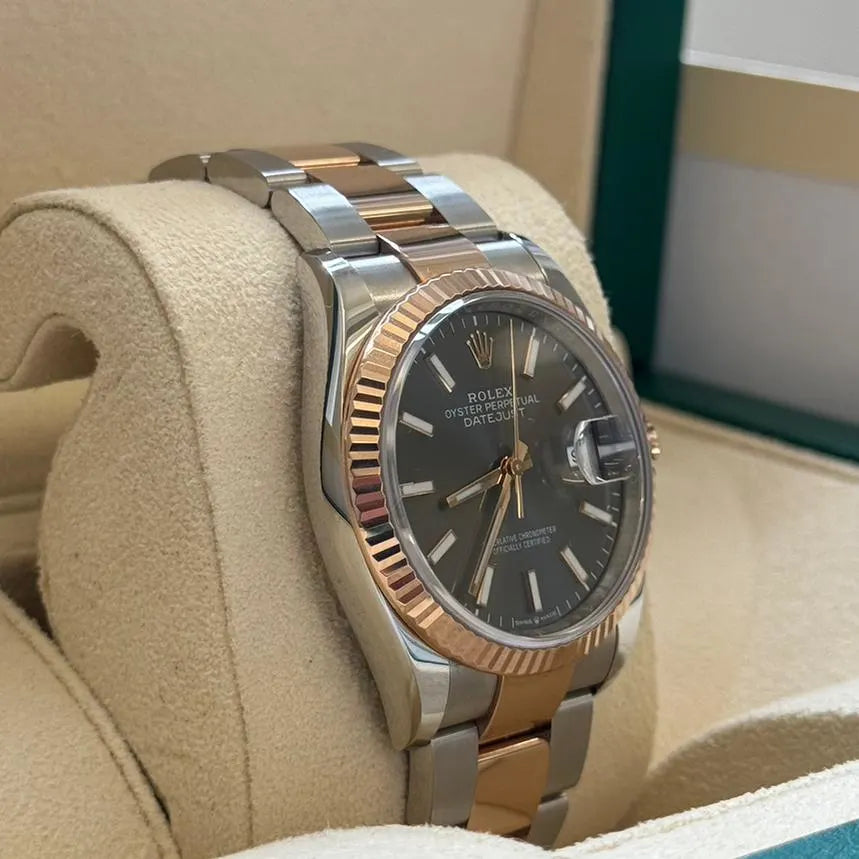 【1:1 Super Clone】  Datejust 36mm 126231 Slate/Gray Dial Oystersteel and 18K Rose gold Oyster Bracelet