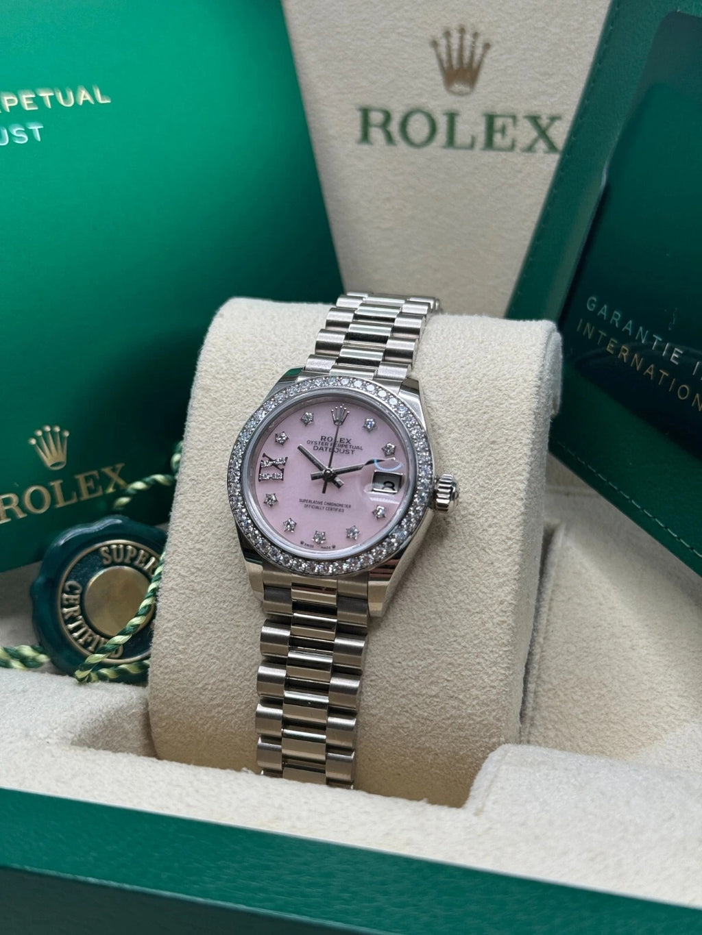 【1:1 Super Clone】 Lady-Datejust 28mm 279139RBR Pink Opal Diamond Dial and Diamond Bezel White Gold Bracelet