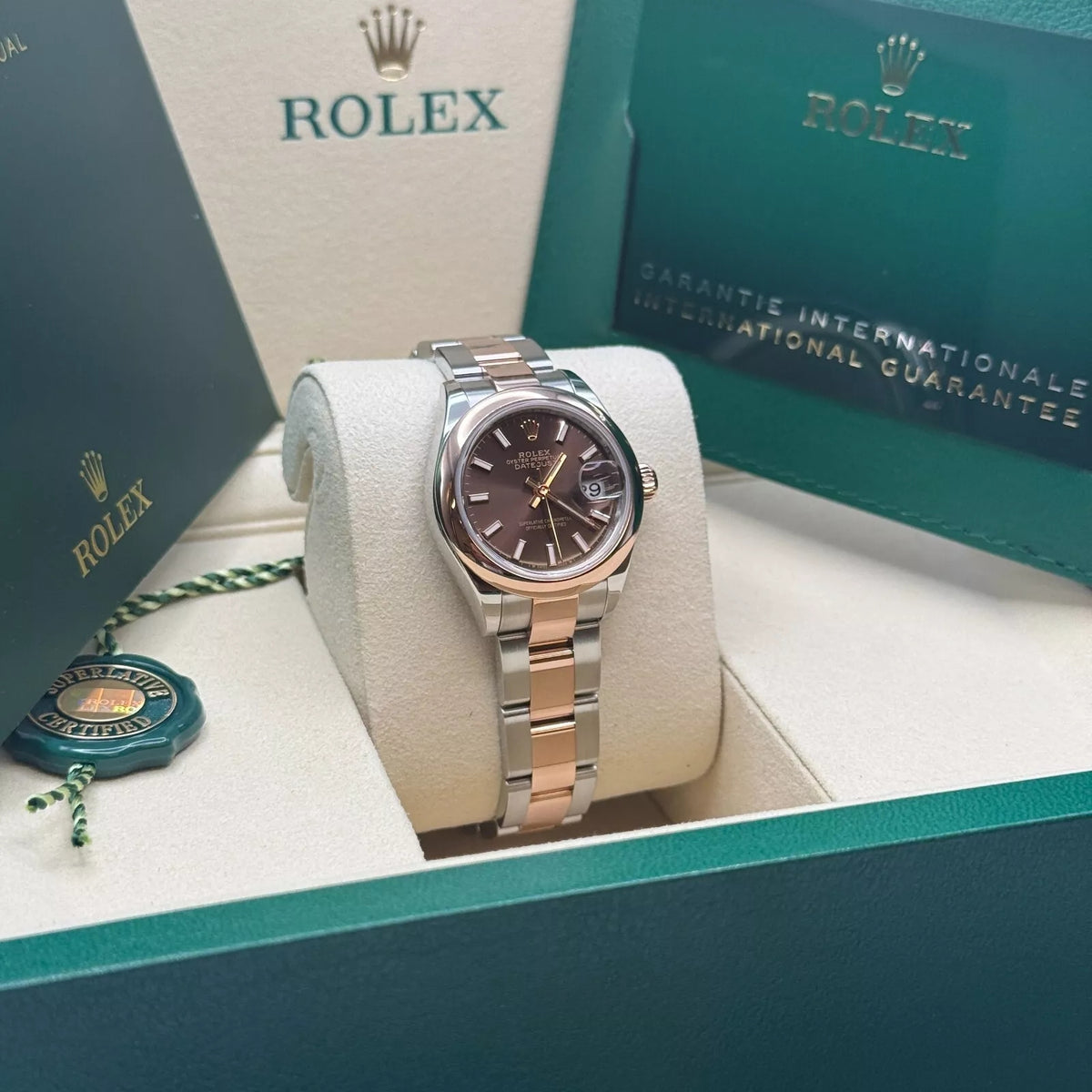 【1:1 Super Clone】 Lady-Datejust 28mm  279161 Chocolate Stick Dial, Two Tone Stainless Steel & 18K Rose Gold Oyster Bracelet Women's Watch
