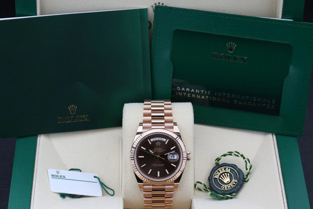 【1:1 Super Clone】  Day-Date "President" 40mm Everose Gold Chocolate Index Dial - 228235
