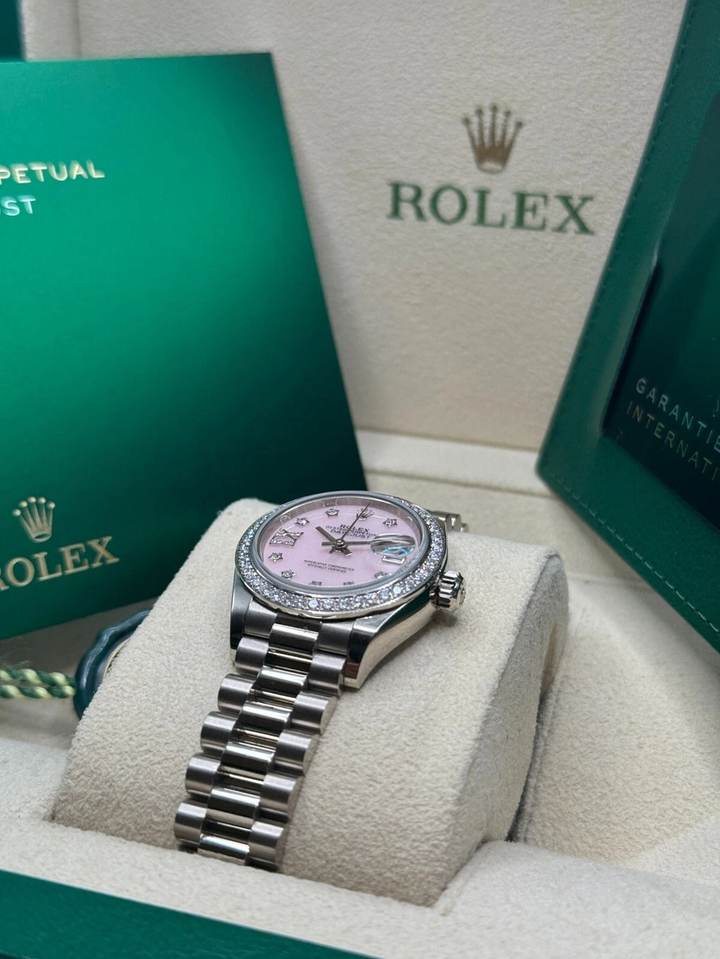 【1:1 Super Clone】 Lady-Datejust 28mm 279139RBR Pink Opal Diamond Dial and Diamond Bezel White Gold Bracelet