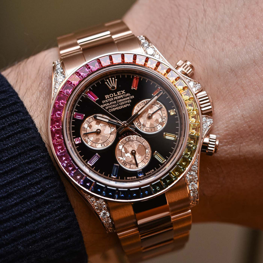 Rolex Daytona Rainbow Baguettes Rose Gold Black Dial 40mm 116595RBOW