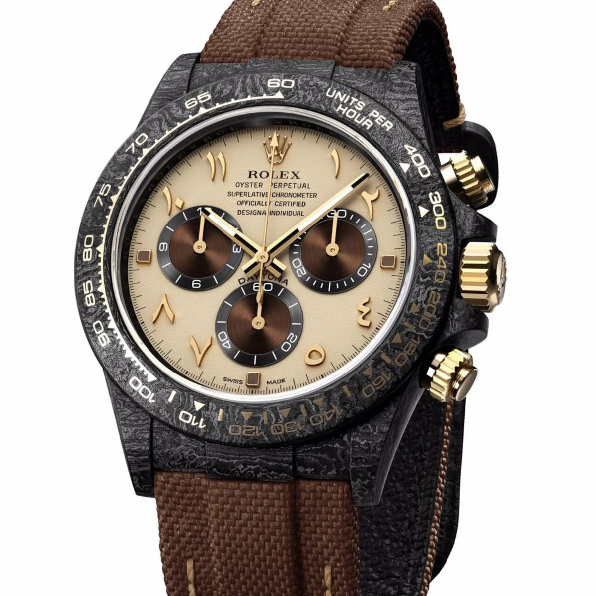 【1:1 Super Clone】Rolex Cosmograph Daytona DIW Carbon “DESERT EAGLE ARABIC” 40mm Replica 1:1 – Top Quality Version
