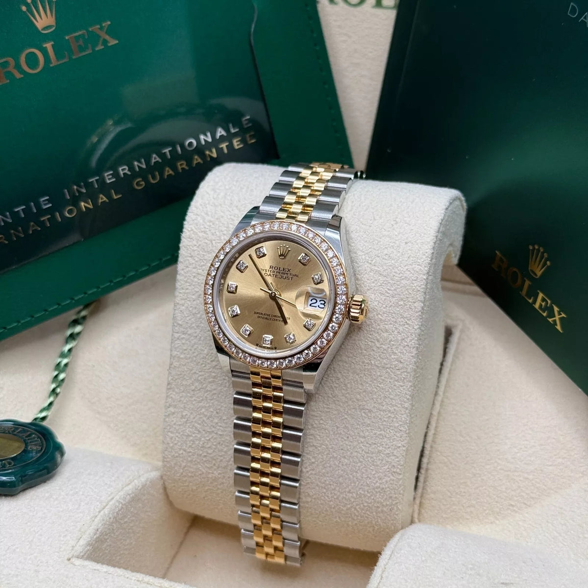 【1:1 Super Clone】 Lady-Datejust 28mm 279383RBR Champagne Diamond Dial Yellow Rolesor Oyster Bracelet
