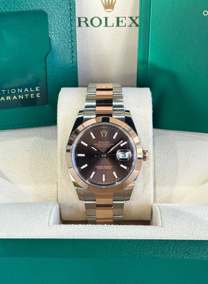 【1:1 Super Clone】 Datejust 41mm 126301 Chocolate Index Oyster Steel and Everose Gold Watch
