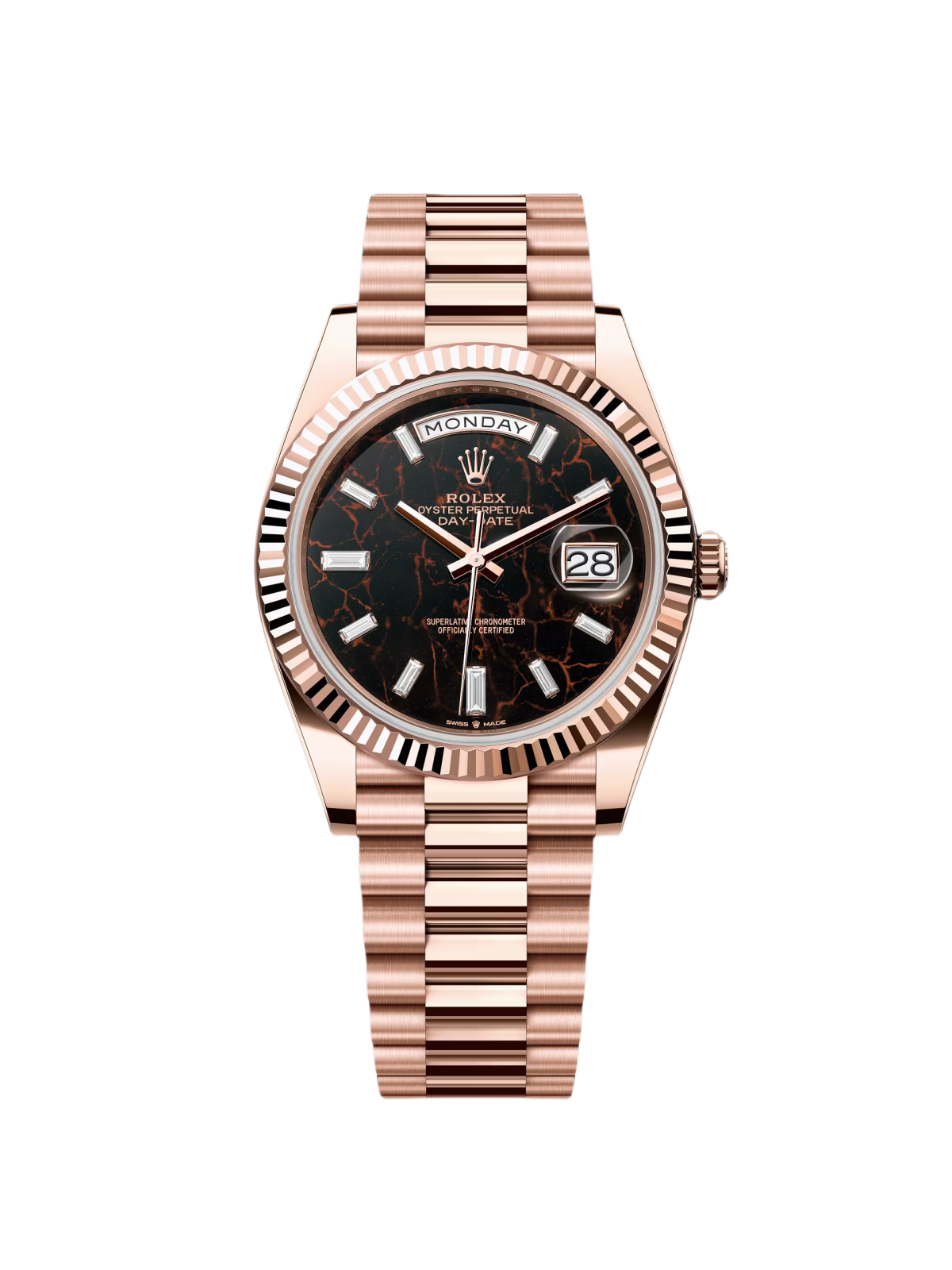 【1:1 Super Clone】  Day-Date "President" 40mm Everose Eisenkiesel Diamond Baguette Dial - 228235