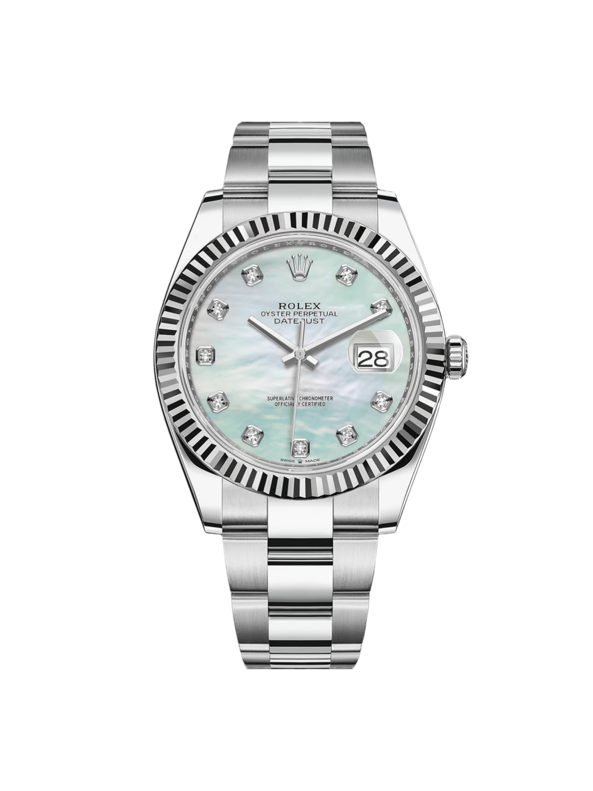 【1:1 Super Clone】  Datejust 41 Mother of Pearl Diamond Stainless Steel Fluted Oyster - 126334