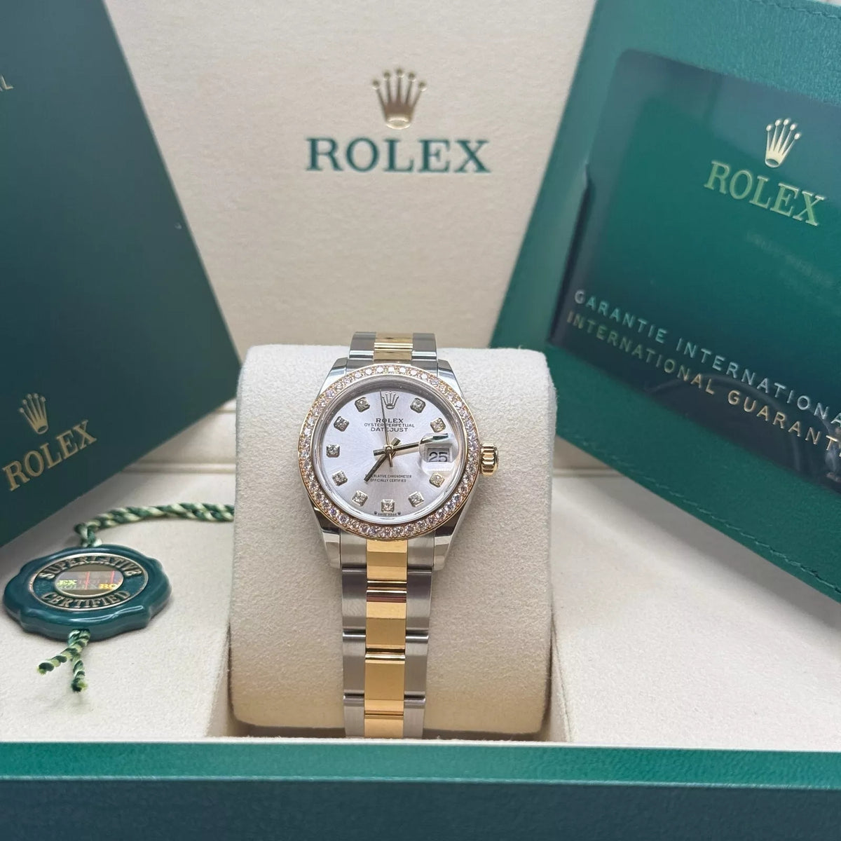 【1:1 Super Clone】 Lady-Datejust 28mm 279383RBR Silver Diamond Dial Yellow Rolesor Oyster Bracelet